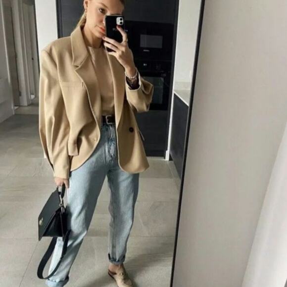 Zara Women Pleated Sleeve Blazer Light Camel Size US Medium - Picture 4 of 16